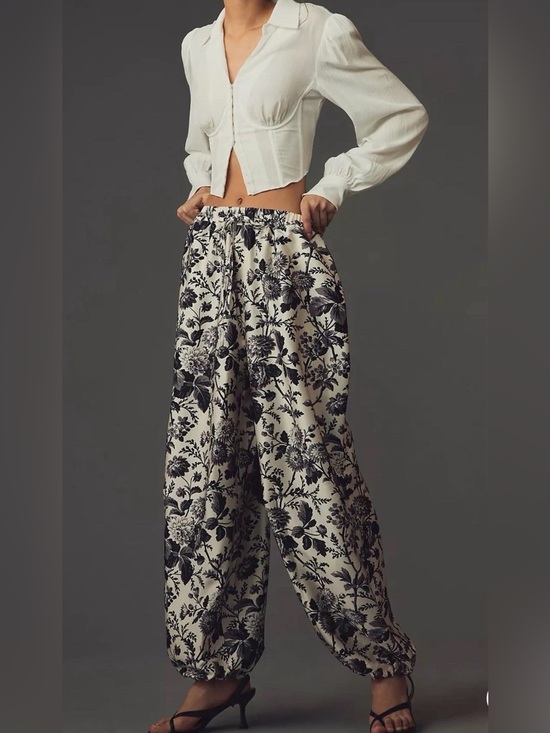 Maeve Pants - Maeve by Anthropologie Floral Silky Parachute Pants Black White Size M